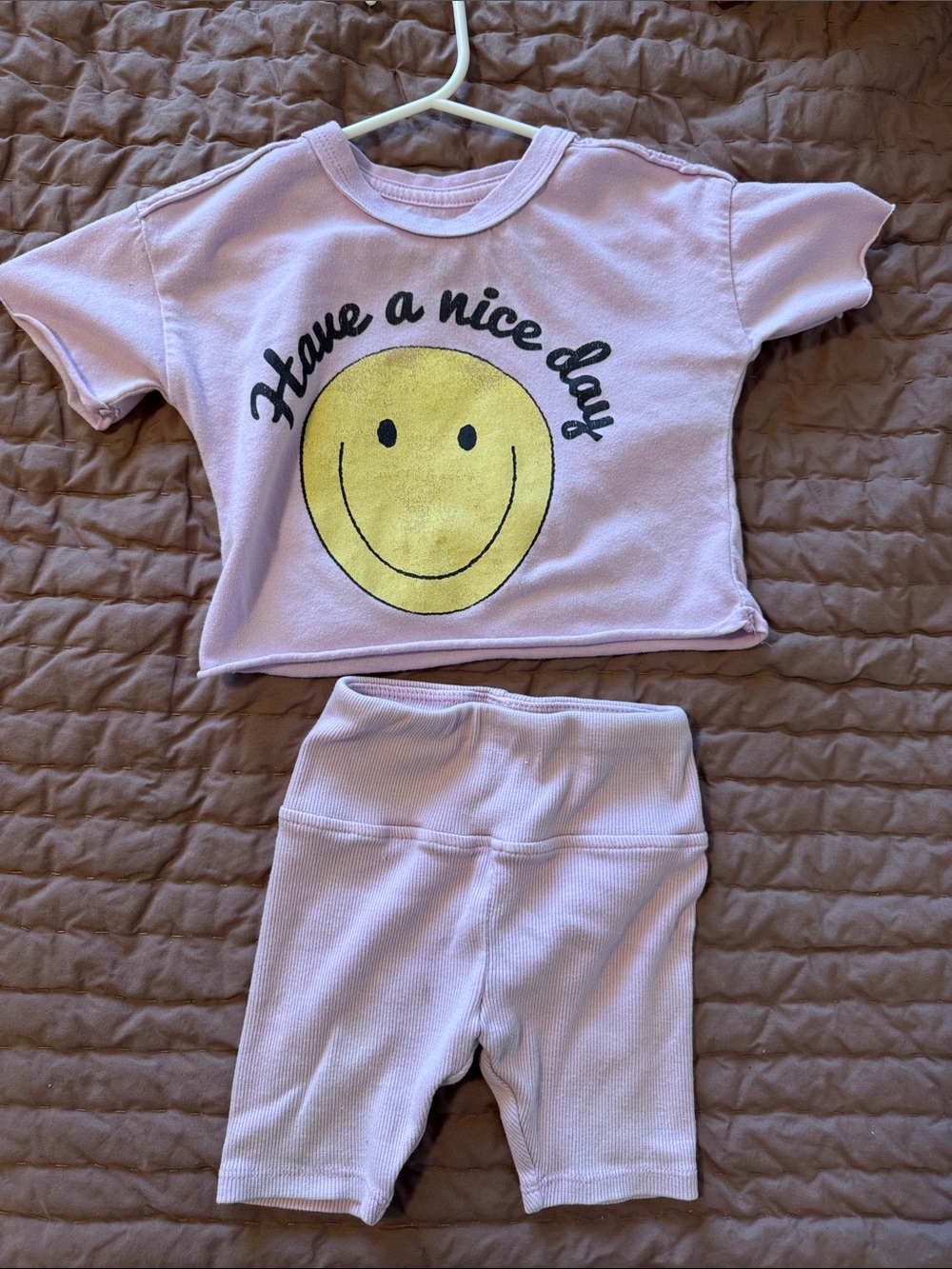 Lavender 'Have a Nice Day' Smiley Kids Pajama Set